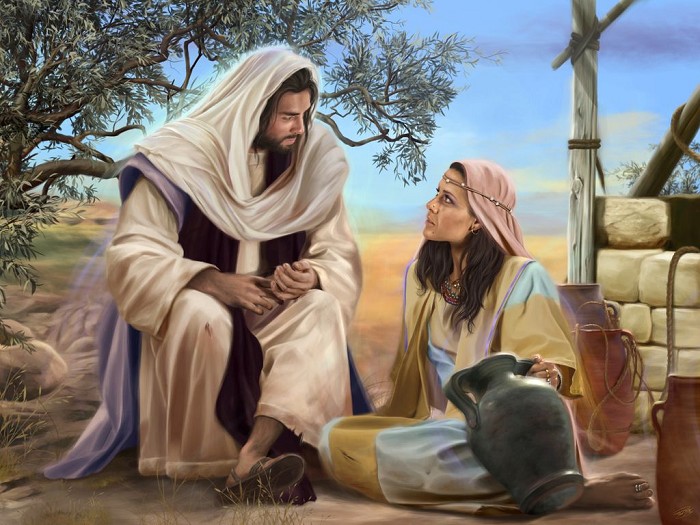 Image of Jesus speaking to the woman of Samaria at Jacob’s well.