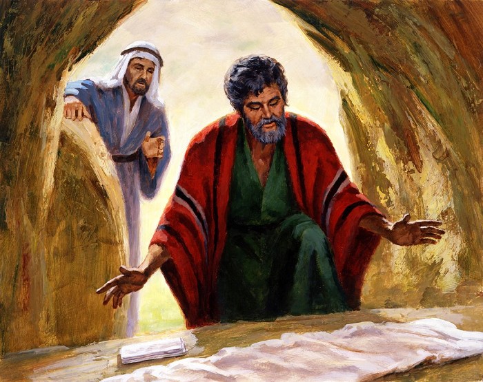 Image of Peter and John at the empty tomb.