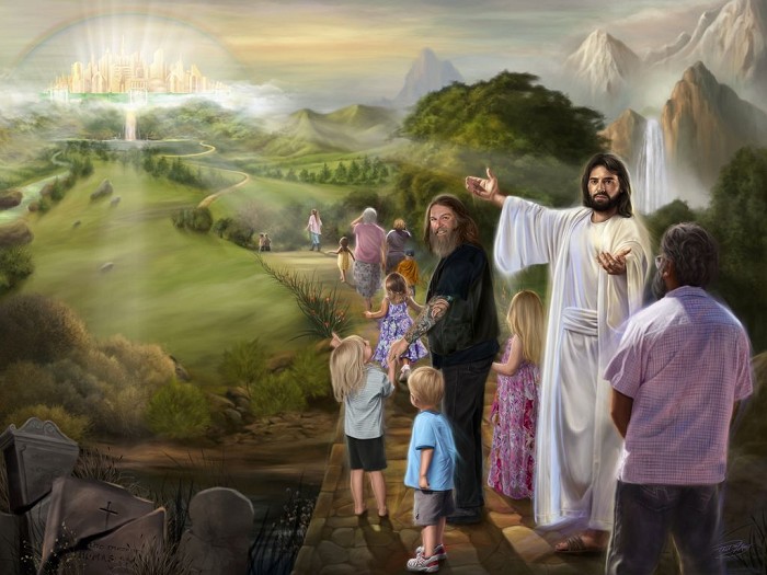 Image of Jesus inviting people into heaven.